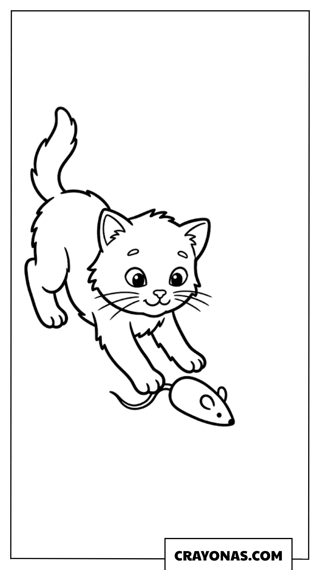 Easy Kitten Chasing Mouse Coloring Page