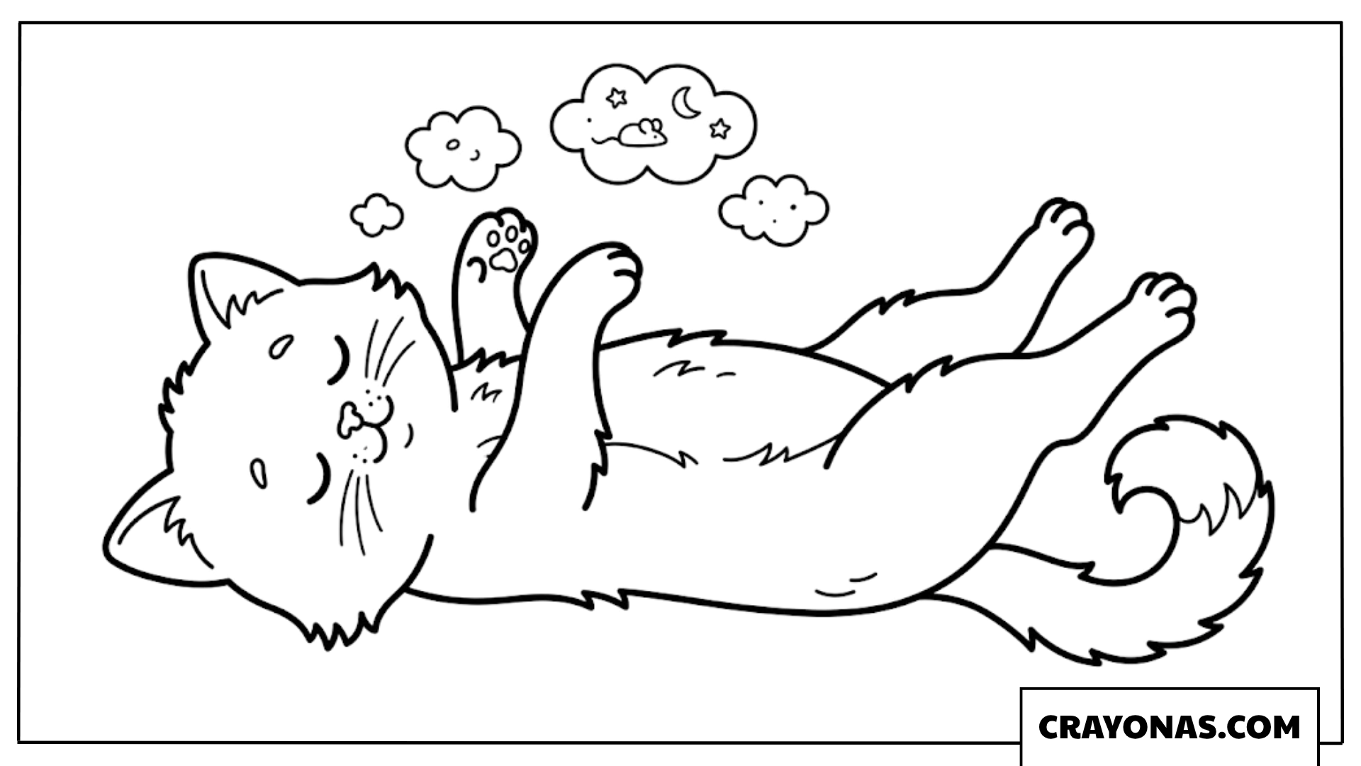Easy Kitten Sleeping on Back Coloring Page