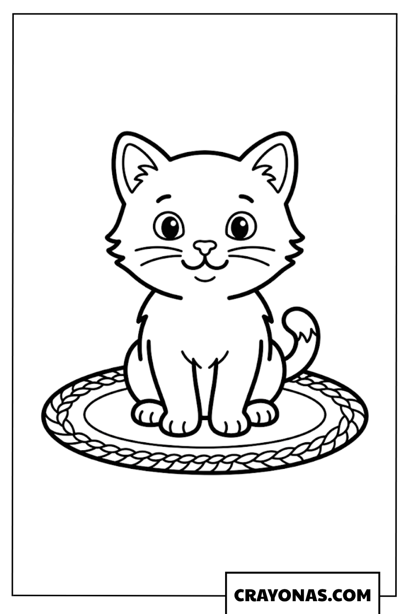 Easy Kitten on Mat Coloring Page