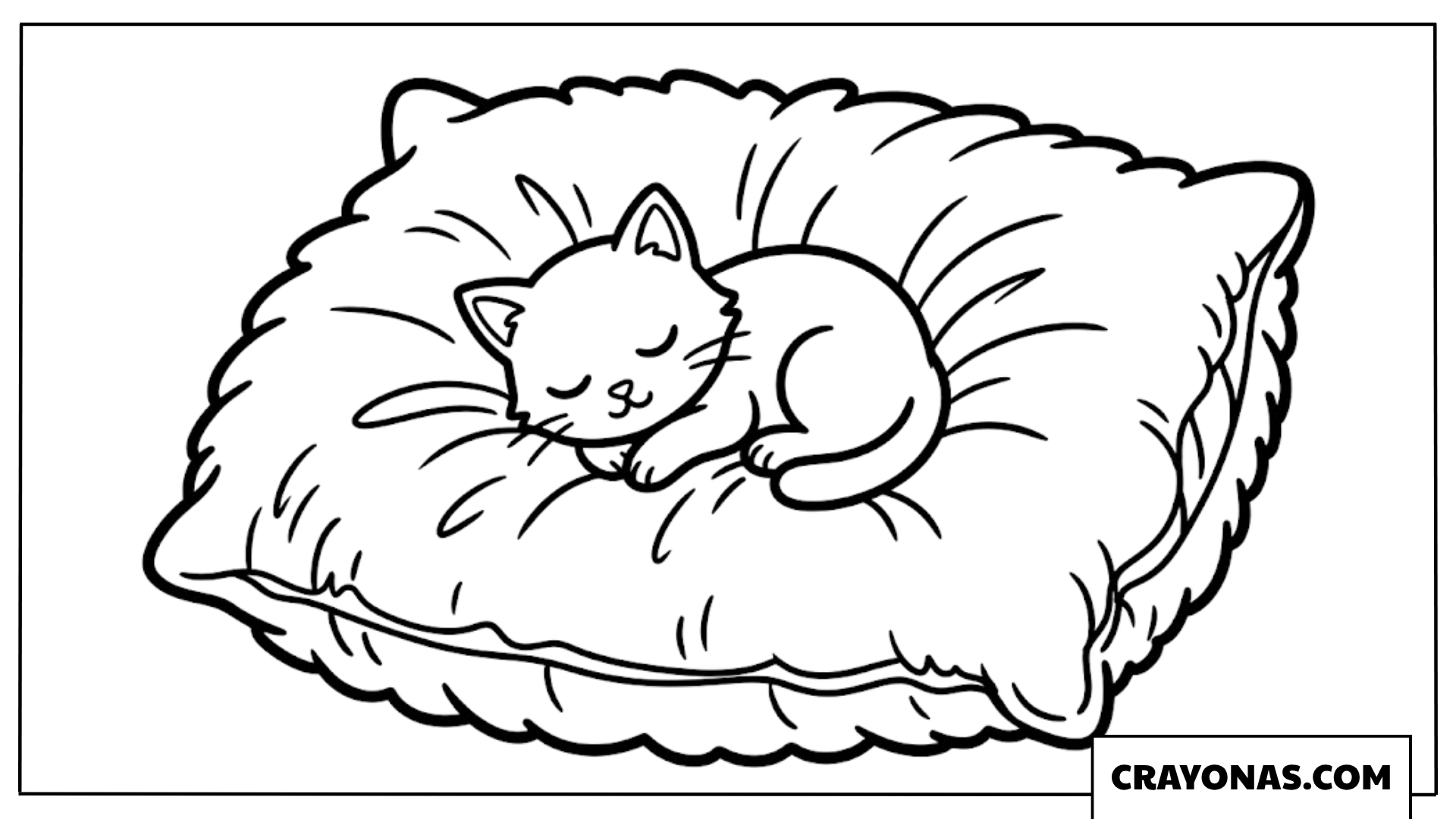Easy Kitten on Pillow Coloring Page