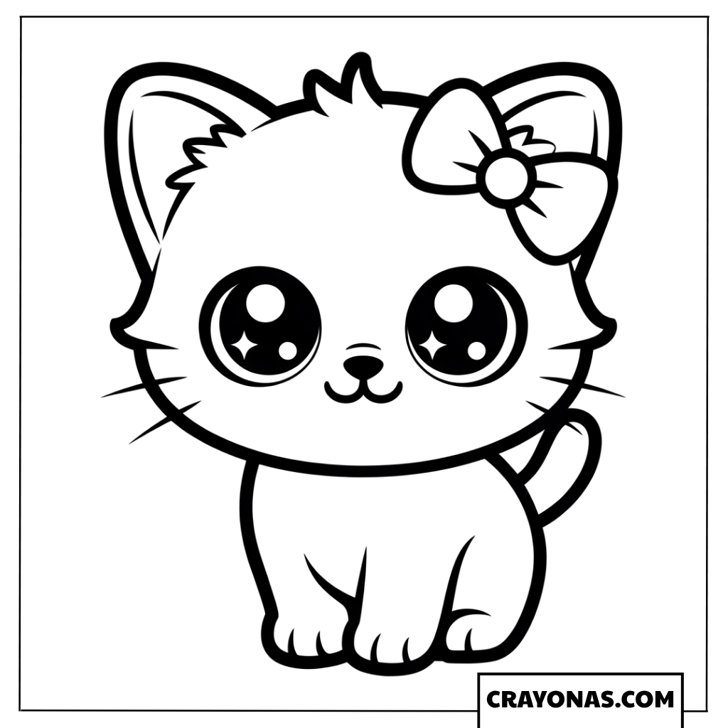 Easy Kitten with Bow Coloring Page