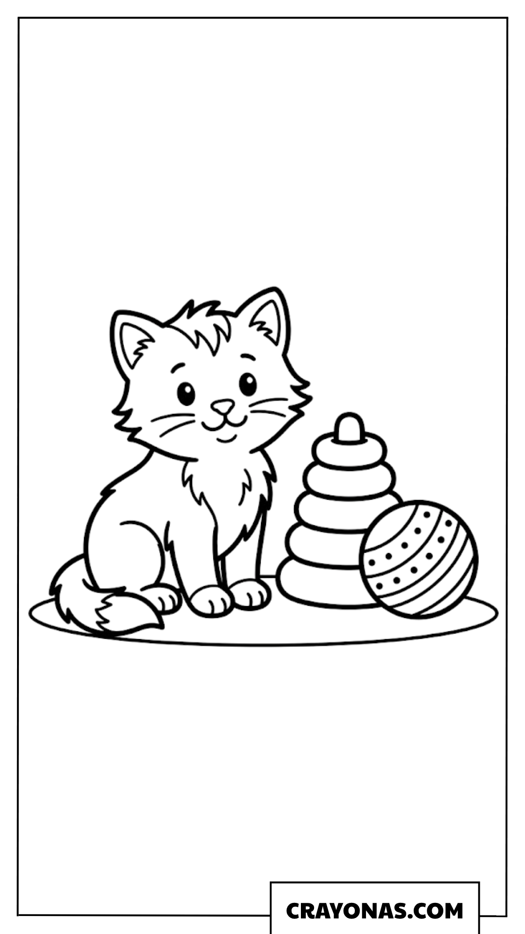 Easy Kitten with Toys Coloring Page