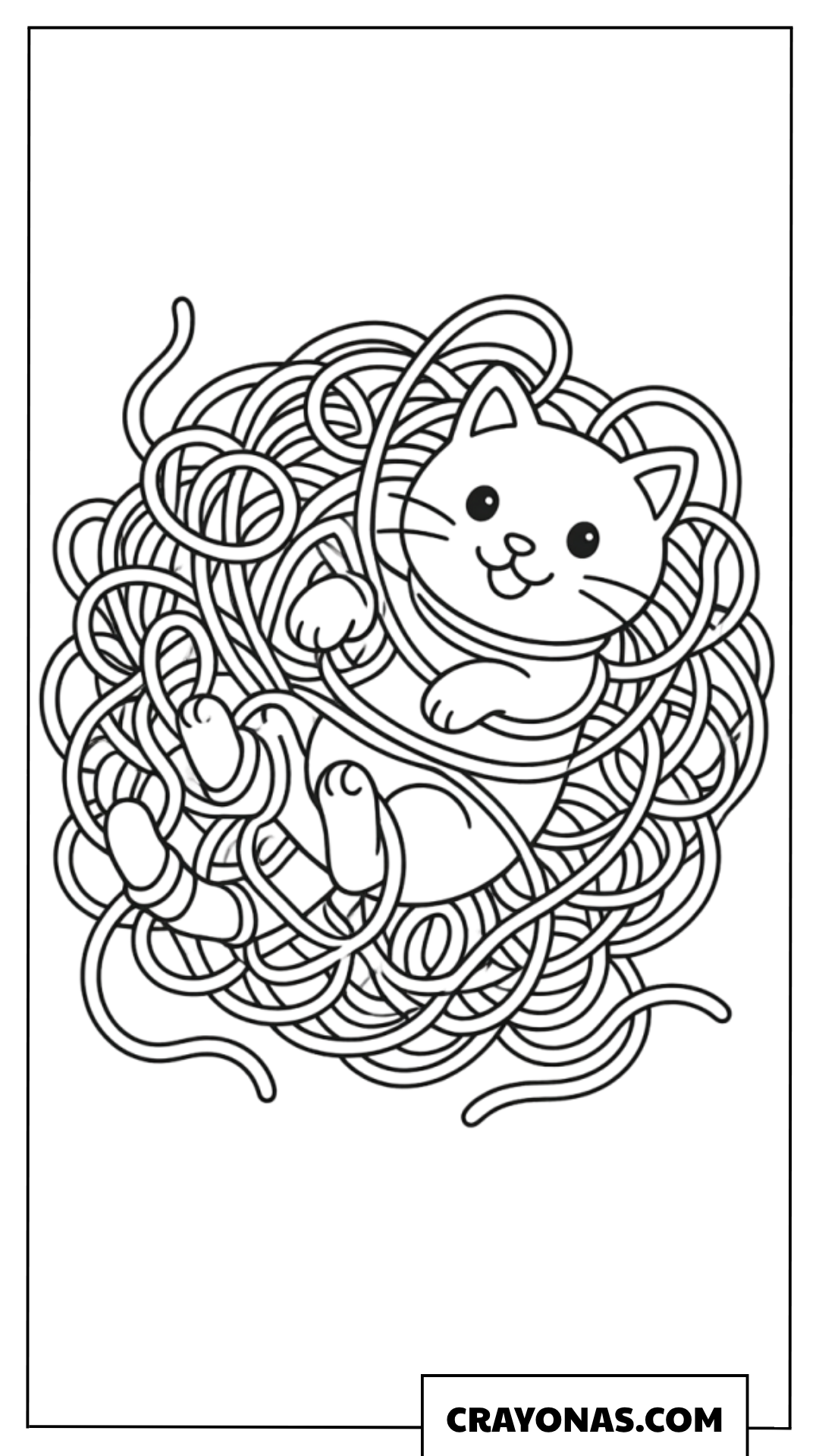 Easy Kitten with Yarn Coloring Page