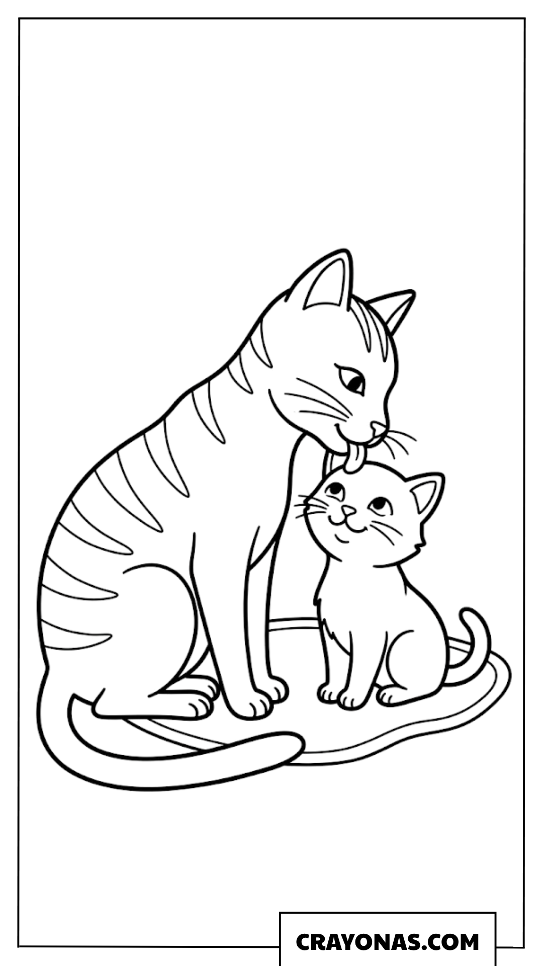 Easy Mother Cat Grooming Kitten Coloring Page