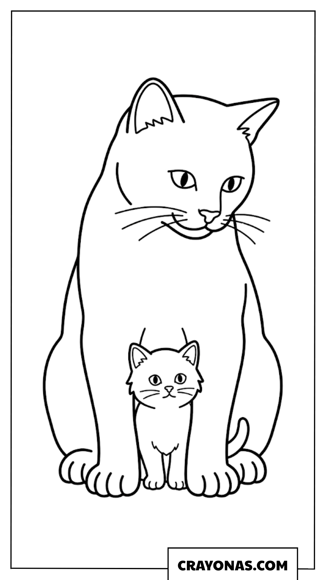 Easy Mother Cat and Kitten Coloring Page