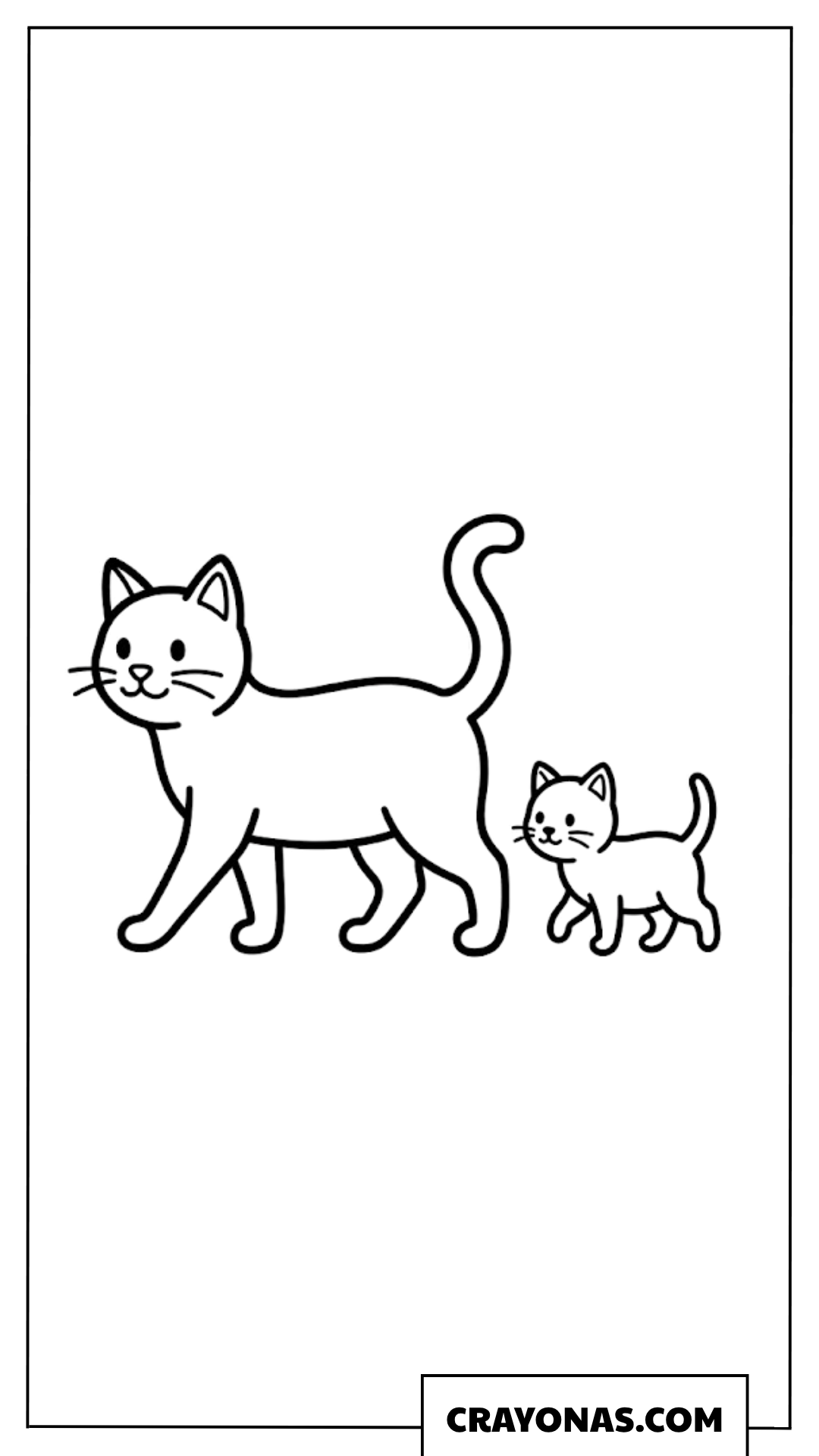 Easy Mother Cat and Kitten Walking Coloring Page