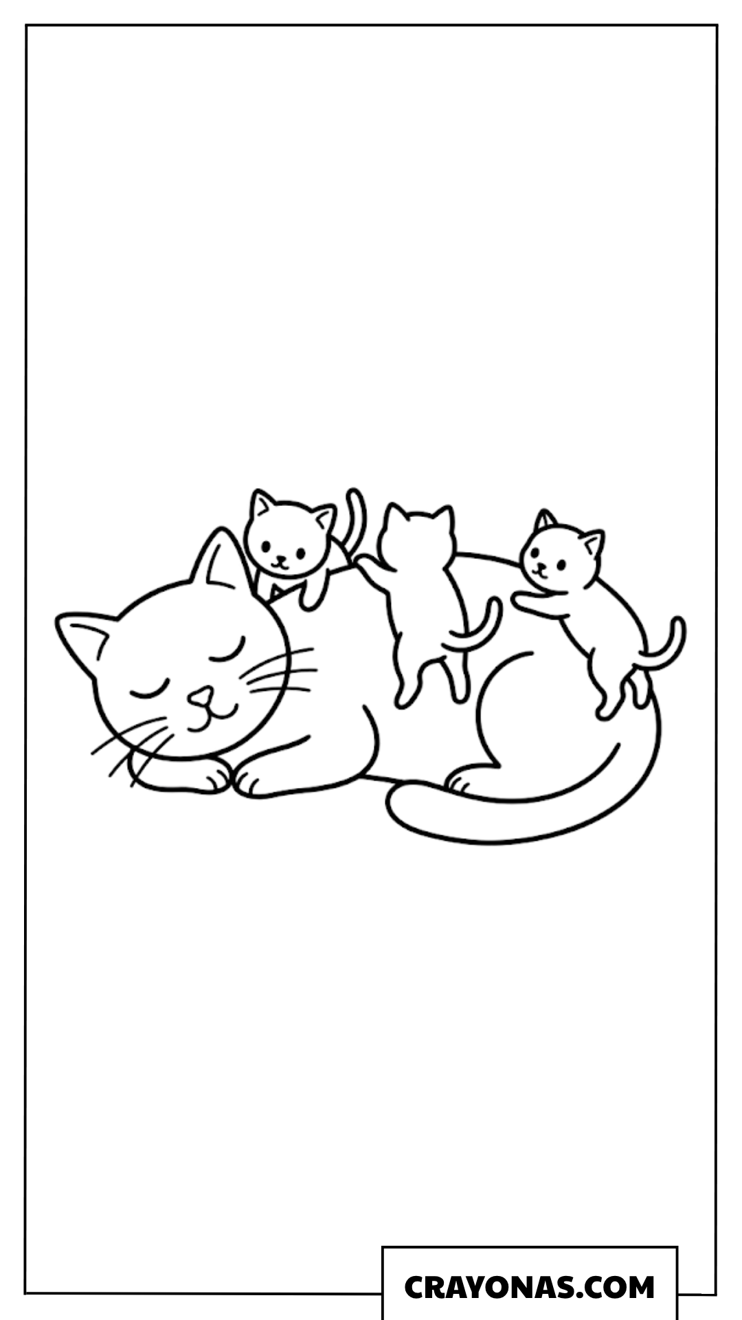 Easy Mother Cat with Baby Kittens Coloring Page