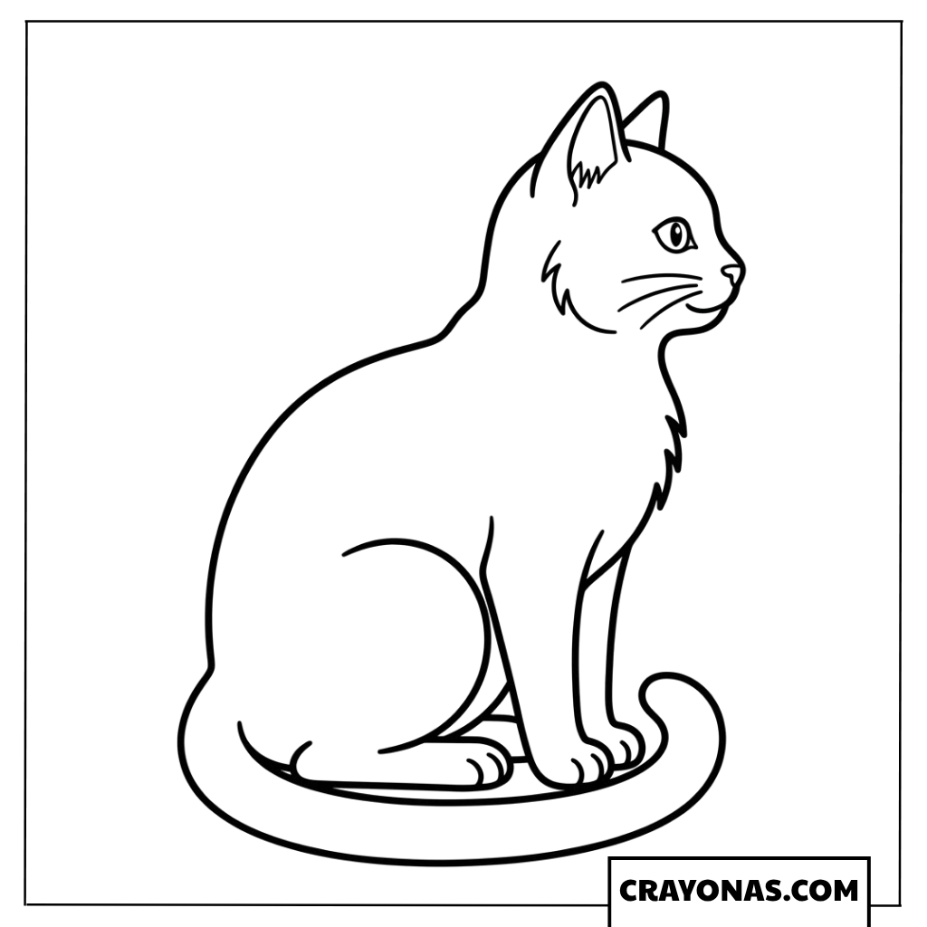 Easy Side-View Sitting Cat Coloring Page