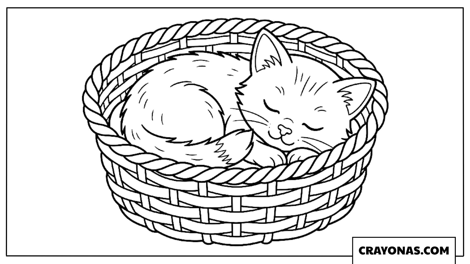 Easy Sleeping Kitten in Basket Coloring Page