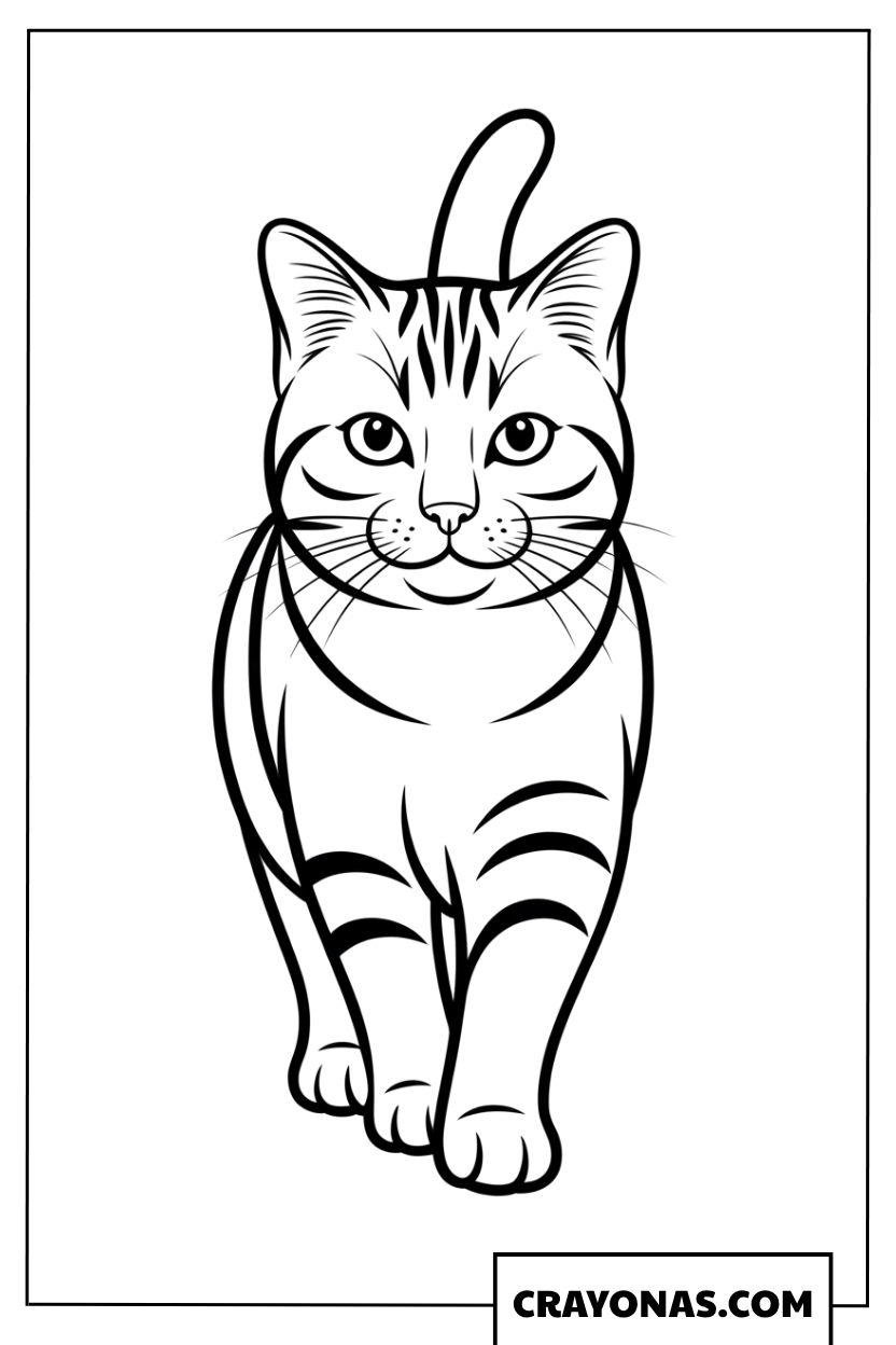 Easy Walking Cat Coloring Page