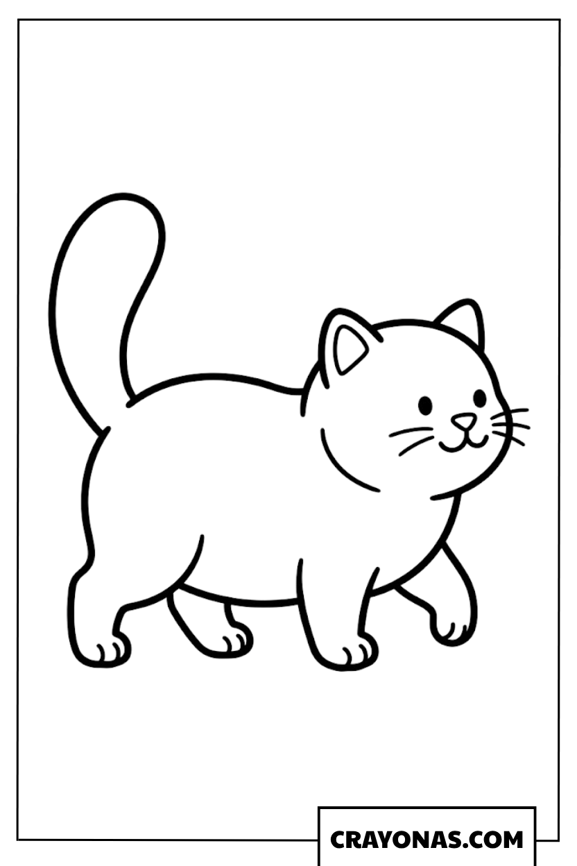 Easy Walking Kitten Coloring Page
