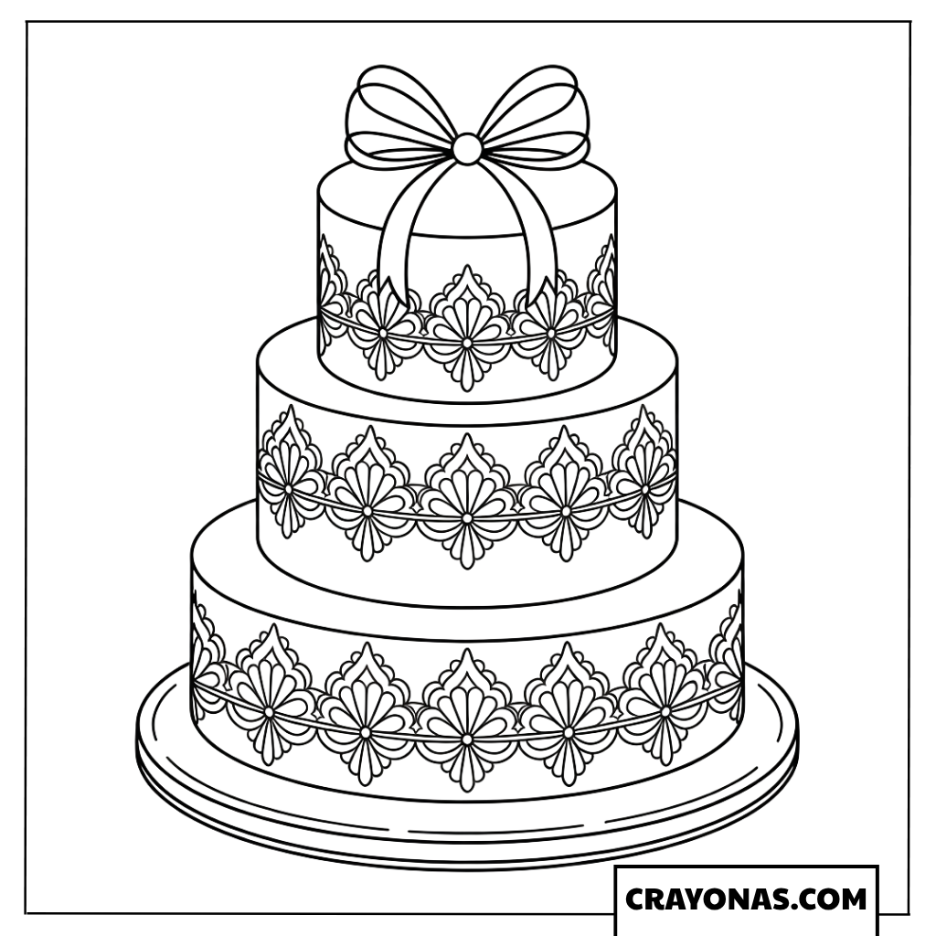 Elegant Lace Tiered Cake Coloring Page