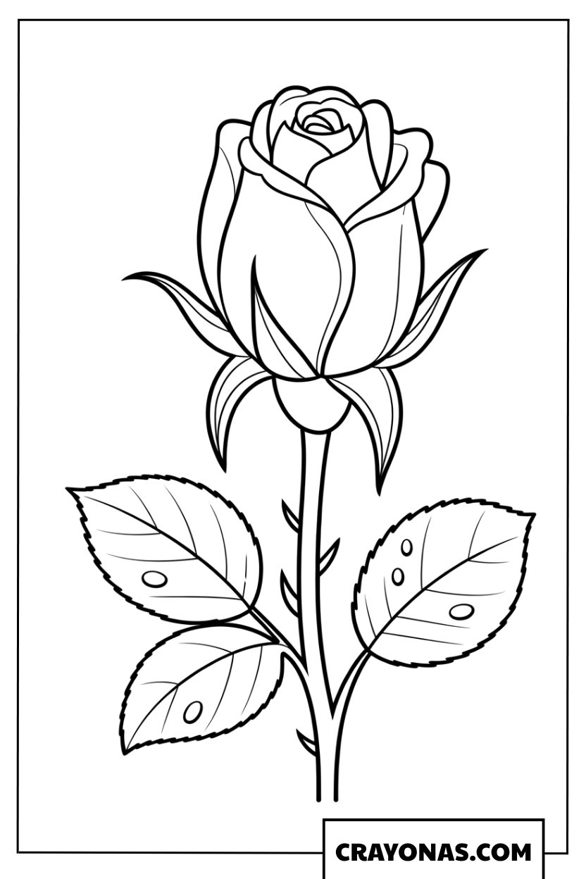 Elegant Rose with Stem Coloring Page