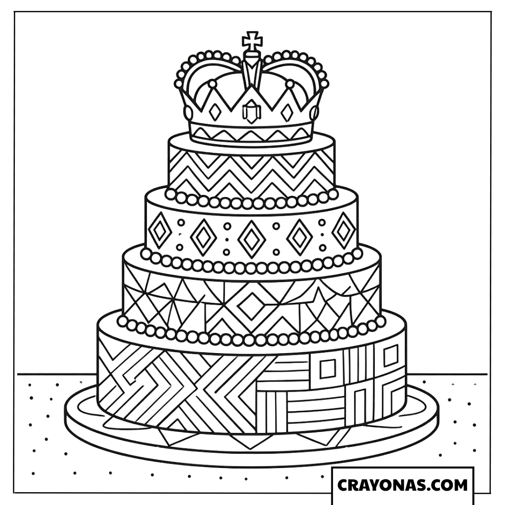 Elegant Royal Multi-Tiered Cake Coloring Page