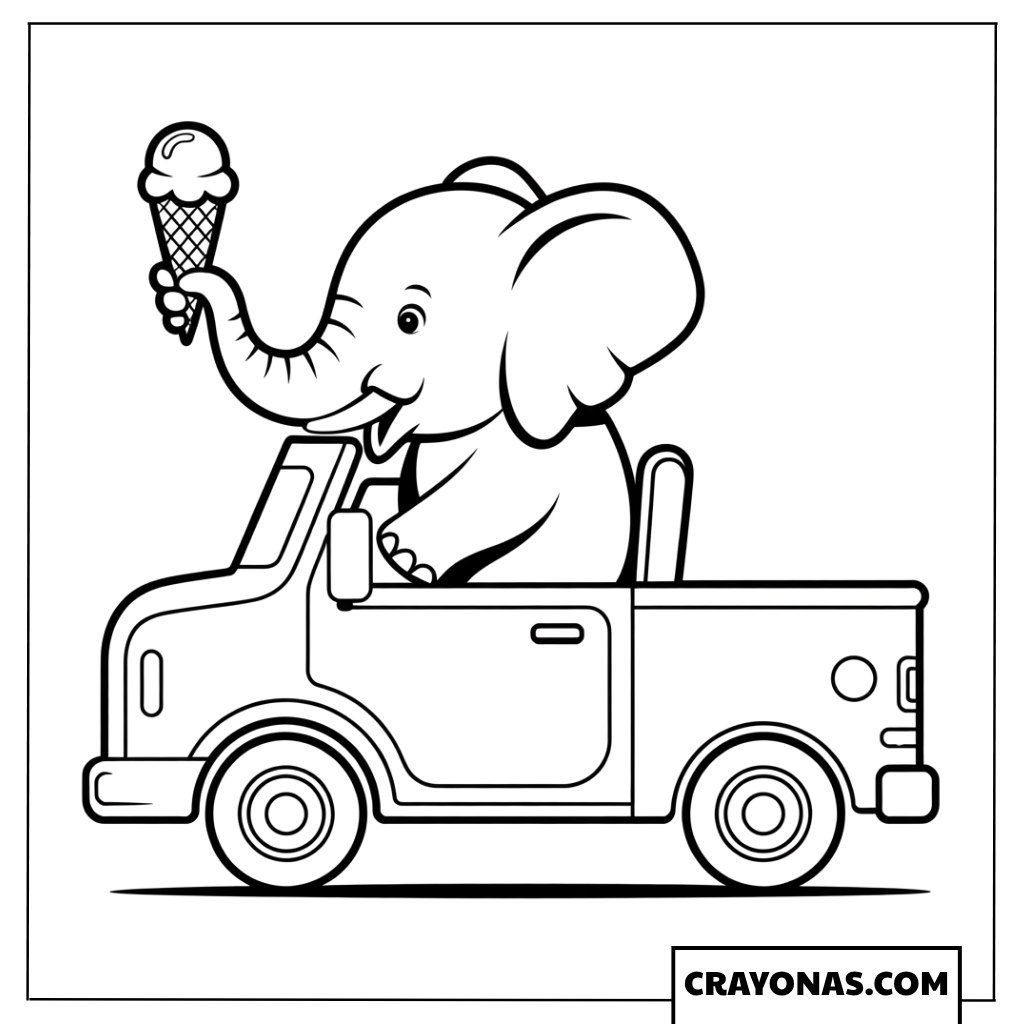 Elephant Driving Ice Cream Truck Coloring Page