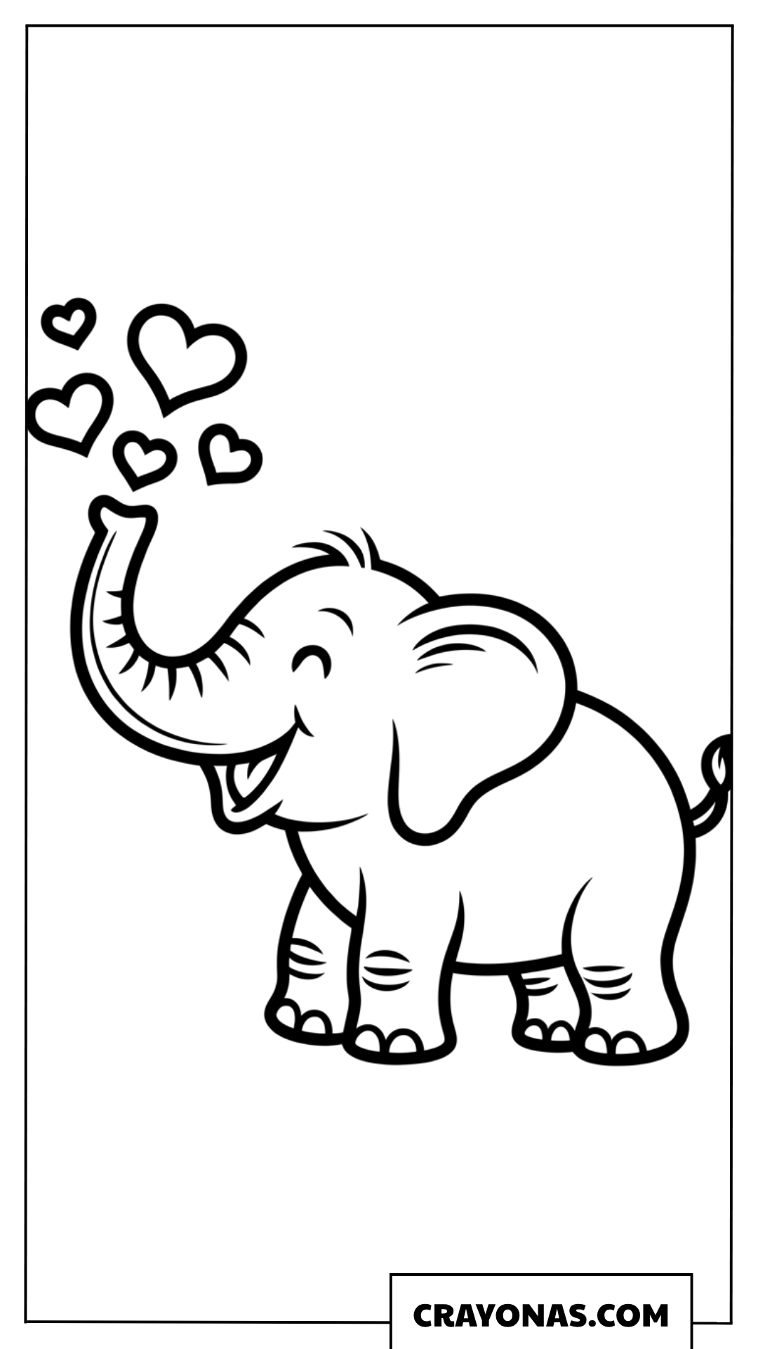 Elephant with Floating Hearts Coloring Page