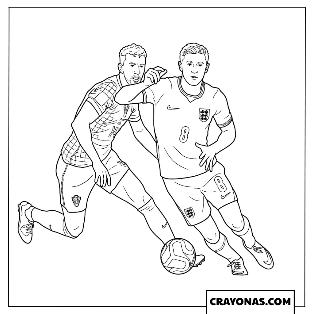 Elliot Anderson Dribbling England vs Croatia World Cup 2026 Coloring Page