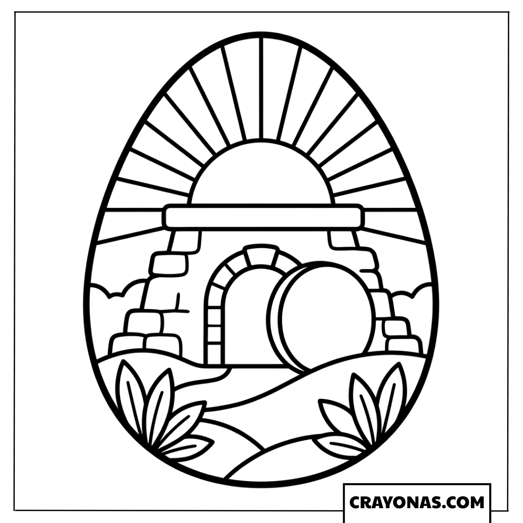 Empty Tomb Easter Egg Scene Coloring Page