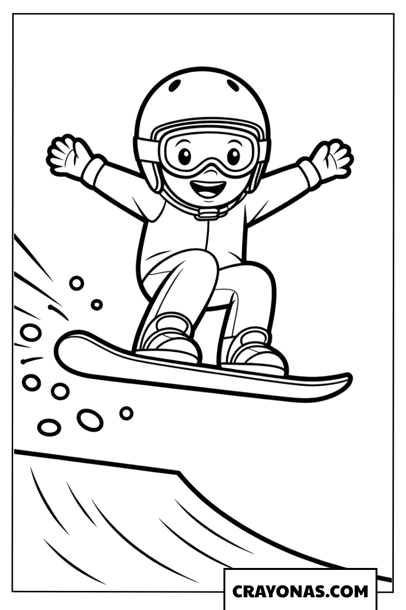 Excited Child Snowboarding Coloring Page