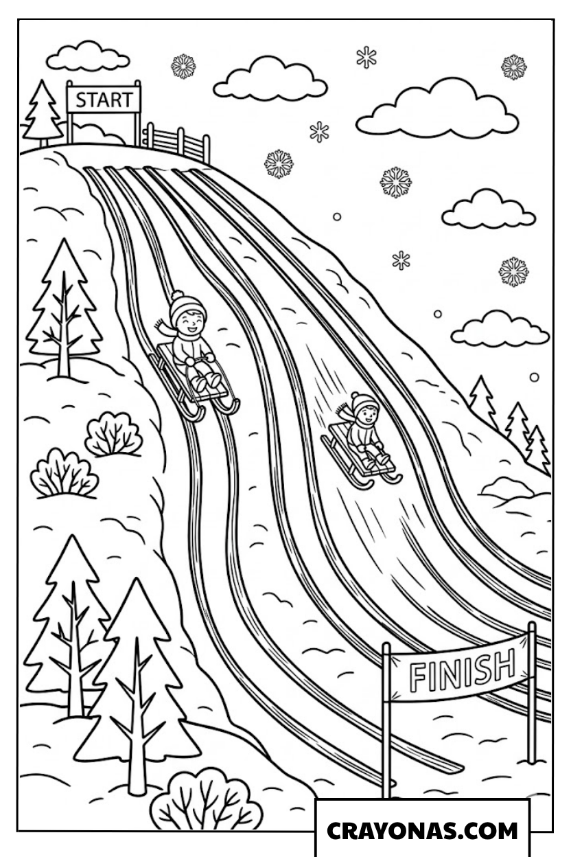 Exciting Sledding Hill Coloring Page