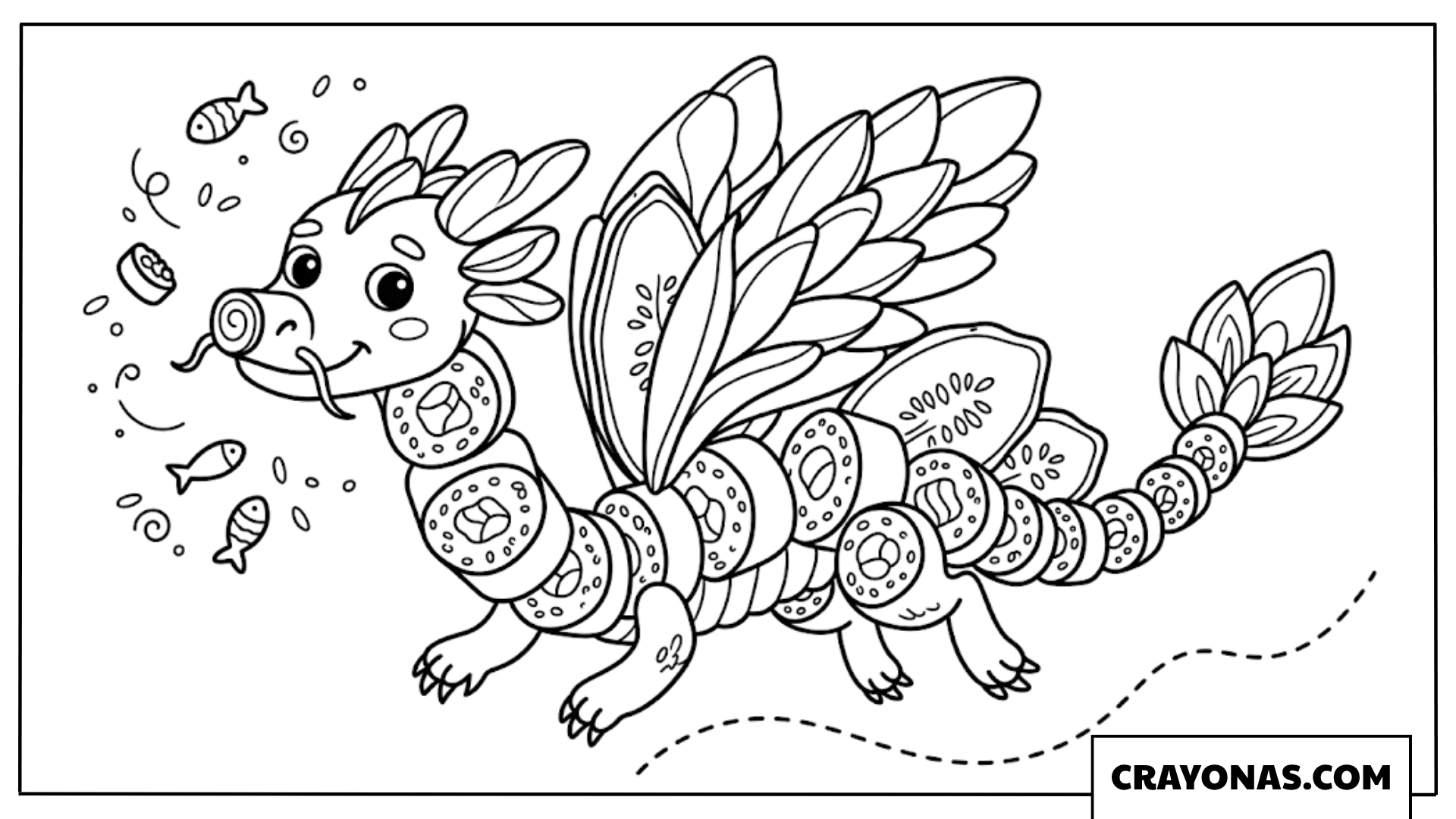 Fantasy Dragon Sushi Coloring Page