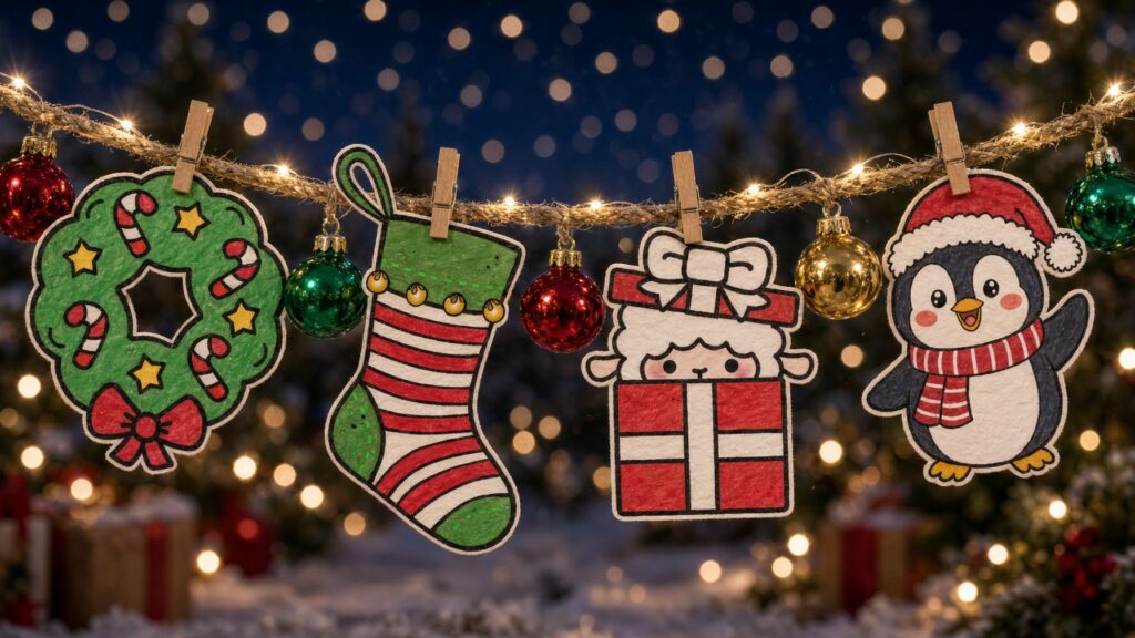 Festive Bunting Garland from Your Christmas Tree Coloring Pages