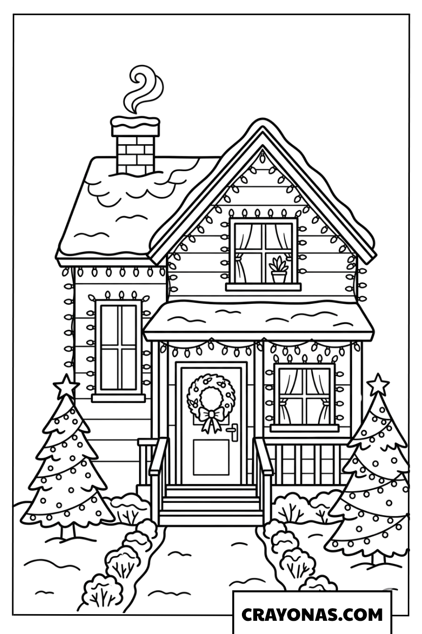 Festive Christmas House Coloring Page