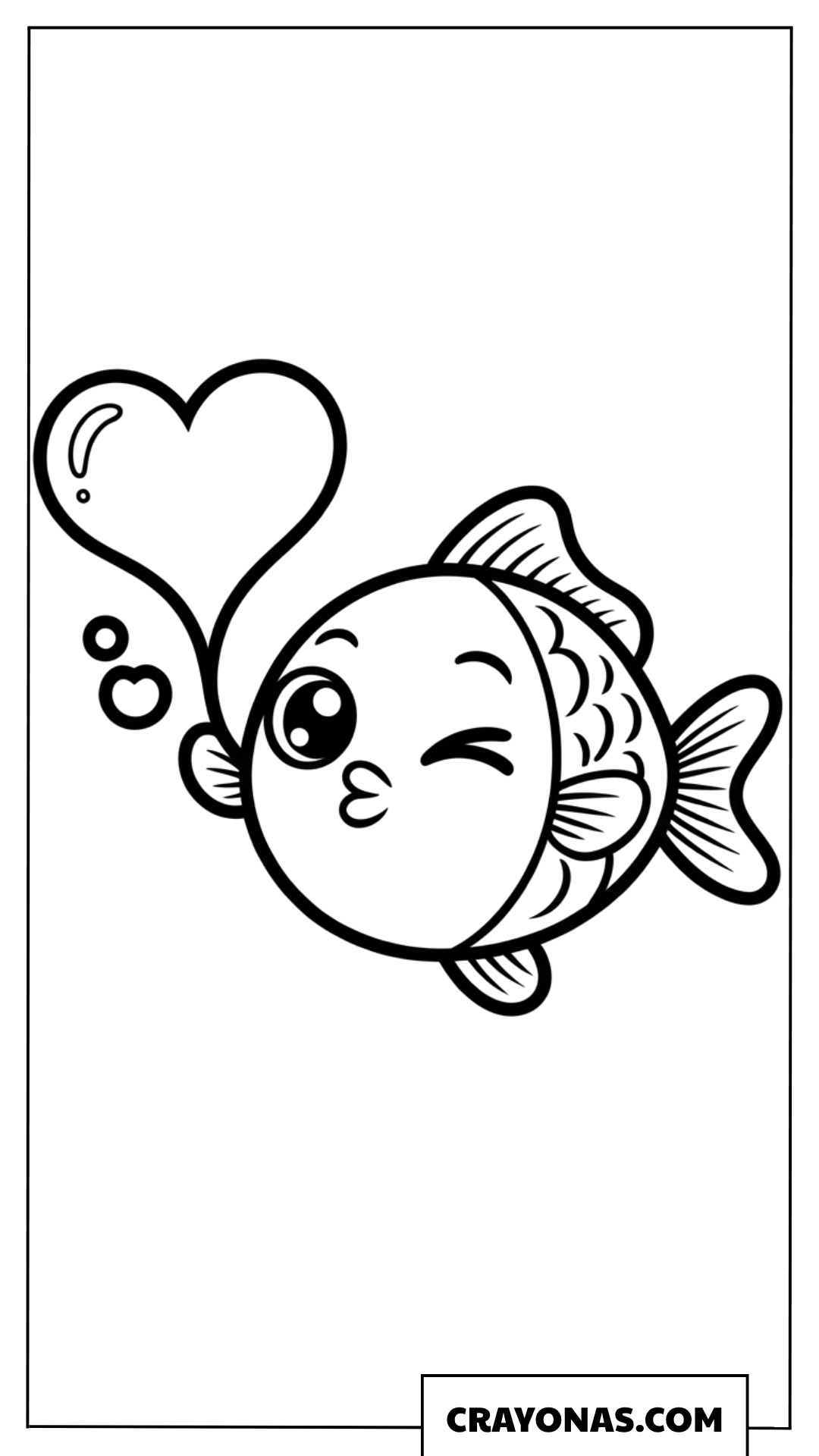 Fish Blowing Heart Bubble Coloring Page
