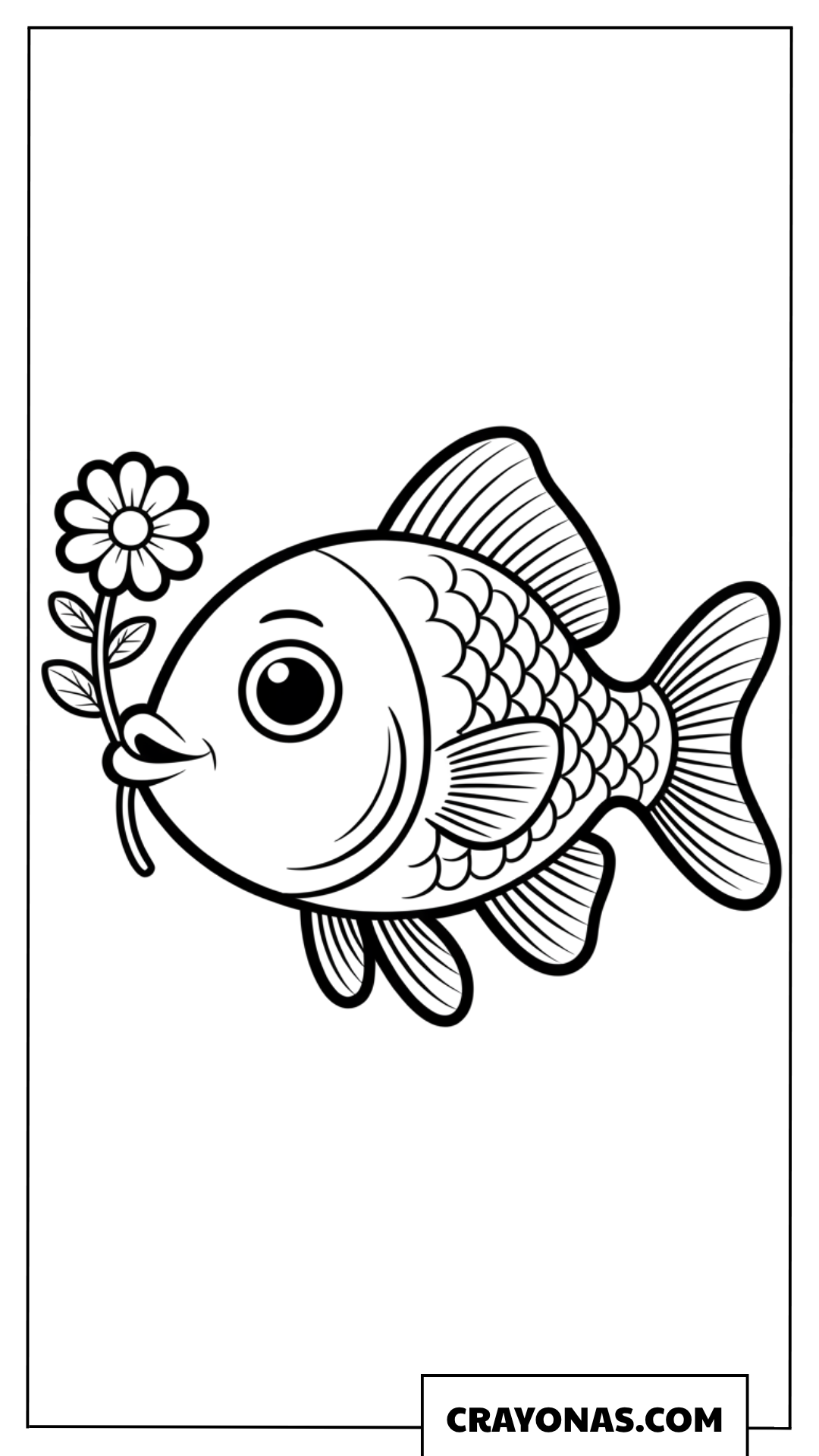 Fish Holding Flower Coloring Page