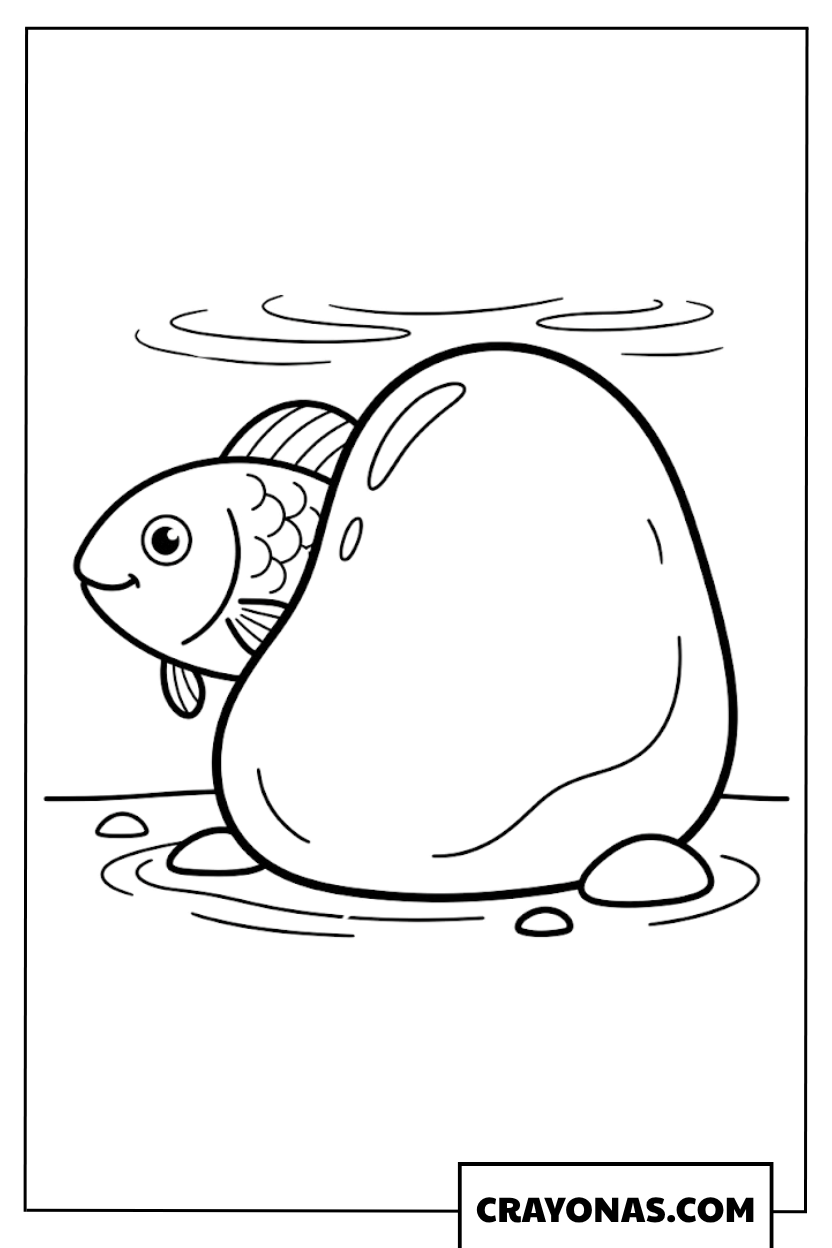 Fish by Rock Coloring Page