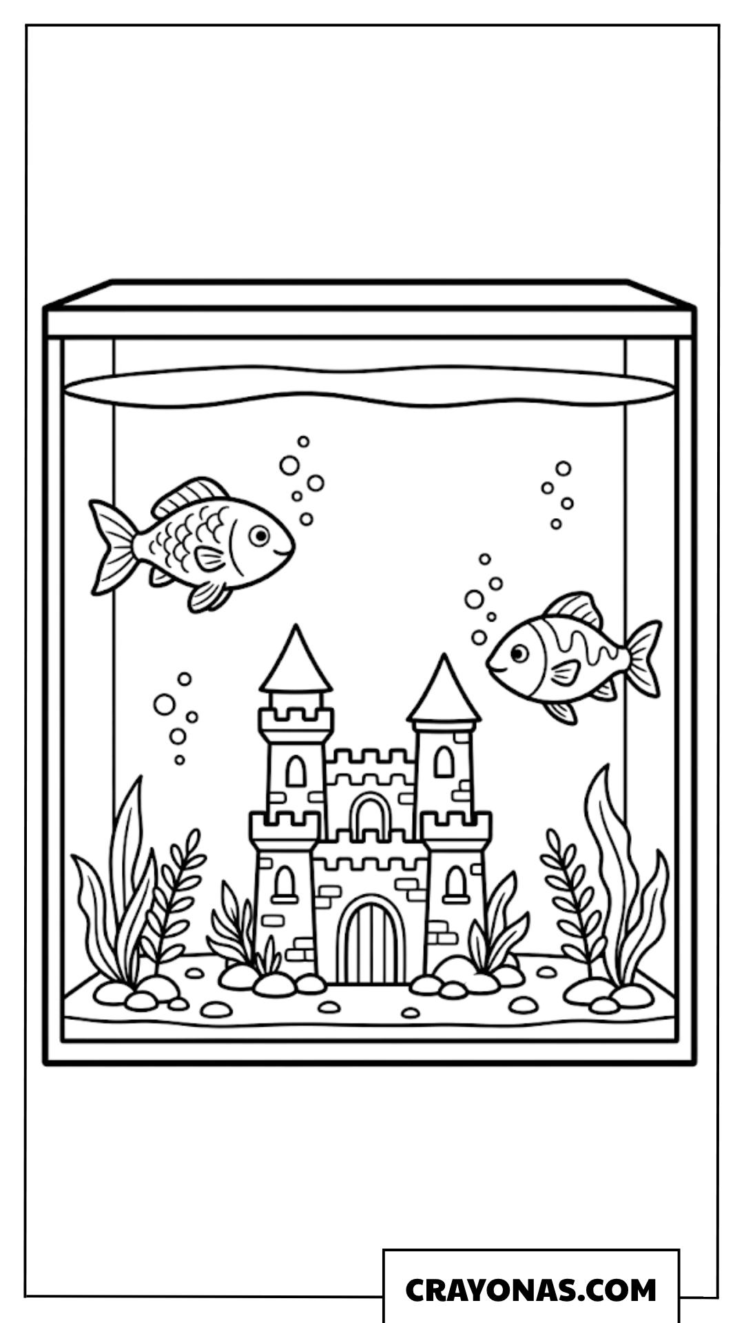 Fish in Aquarium with Castle Coloring Page