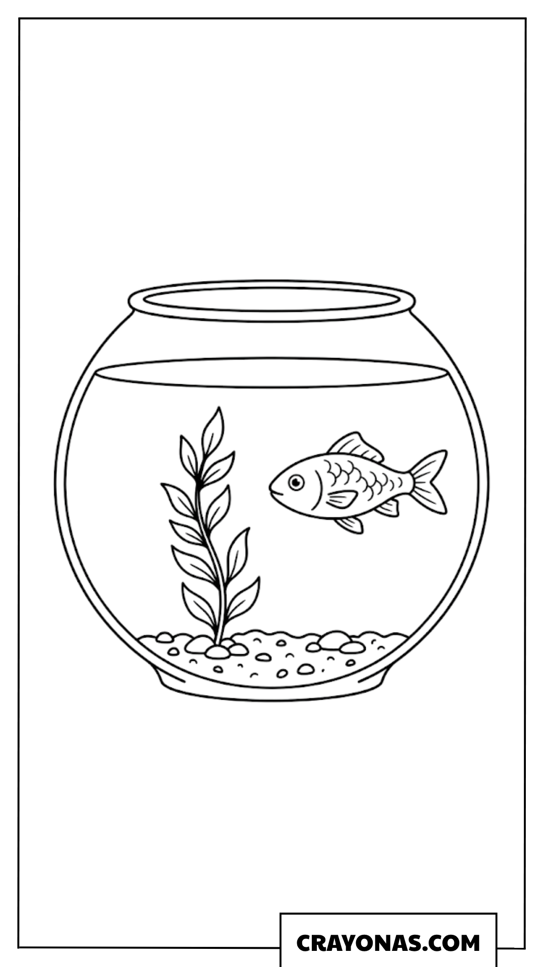 Fish in Bowl with Plant Coloring Page