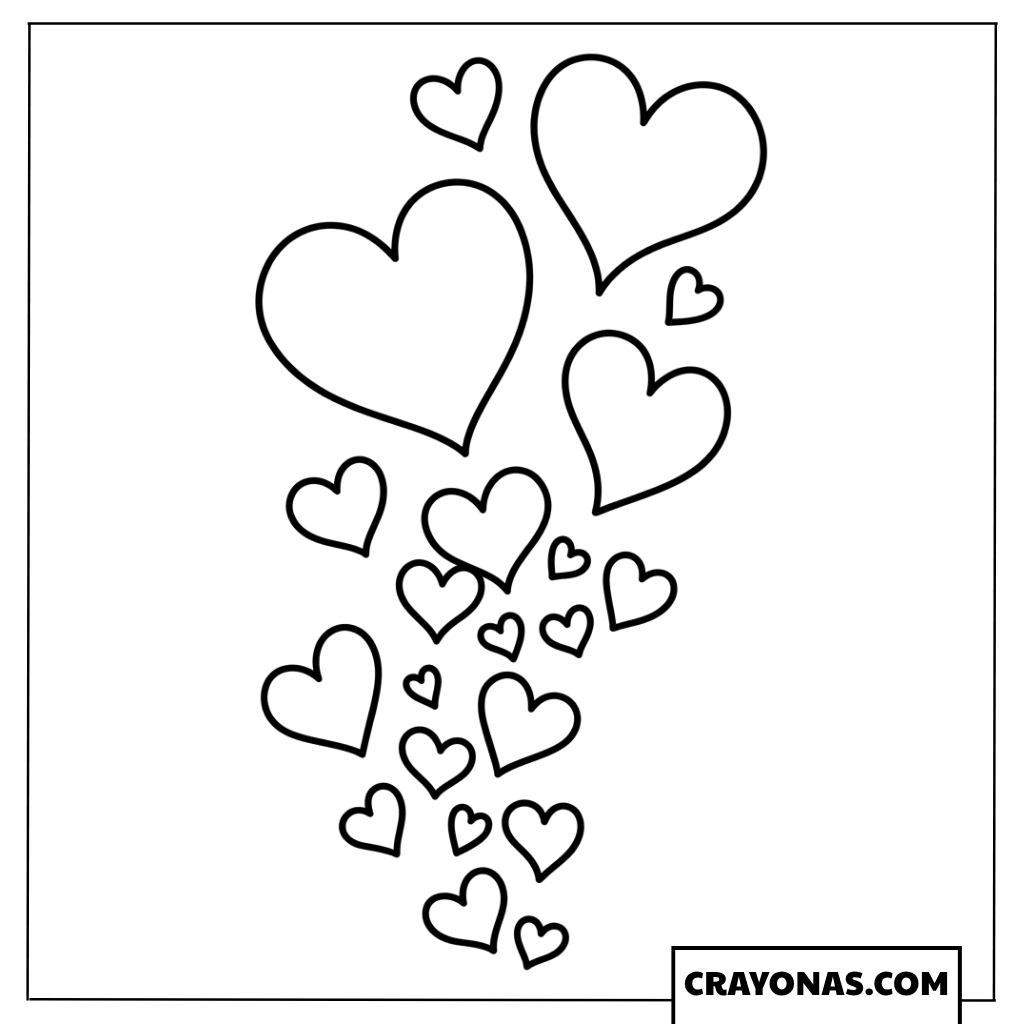 Floating Hearts in the Sky Coloring Page