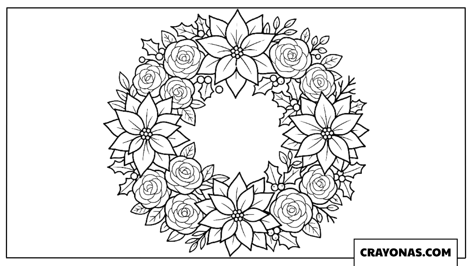 Floral Christmas Wreath Coloring Page