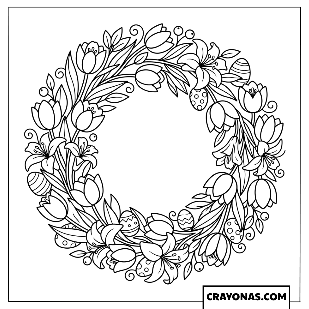 Floral Easter Wreath Coloring Page