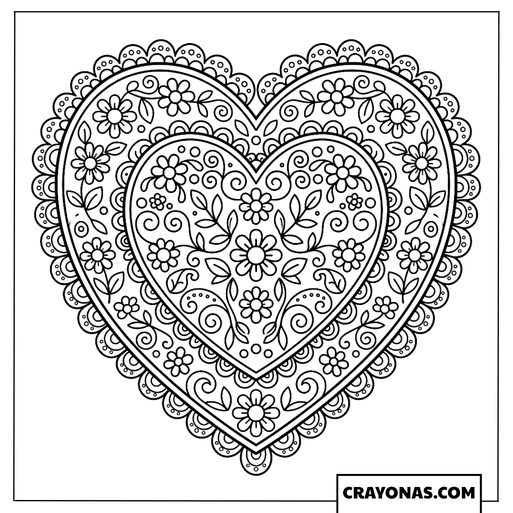Floral Heart Mandala Coloring Page