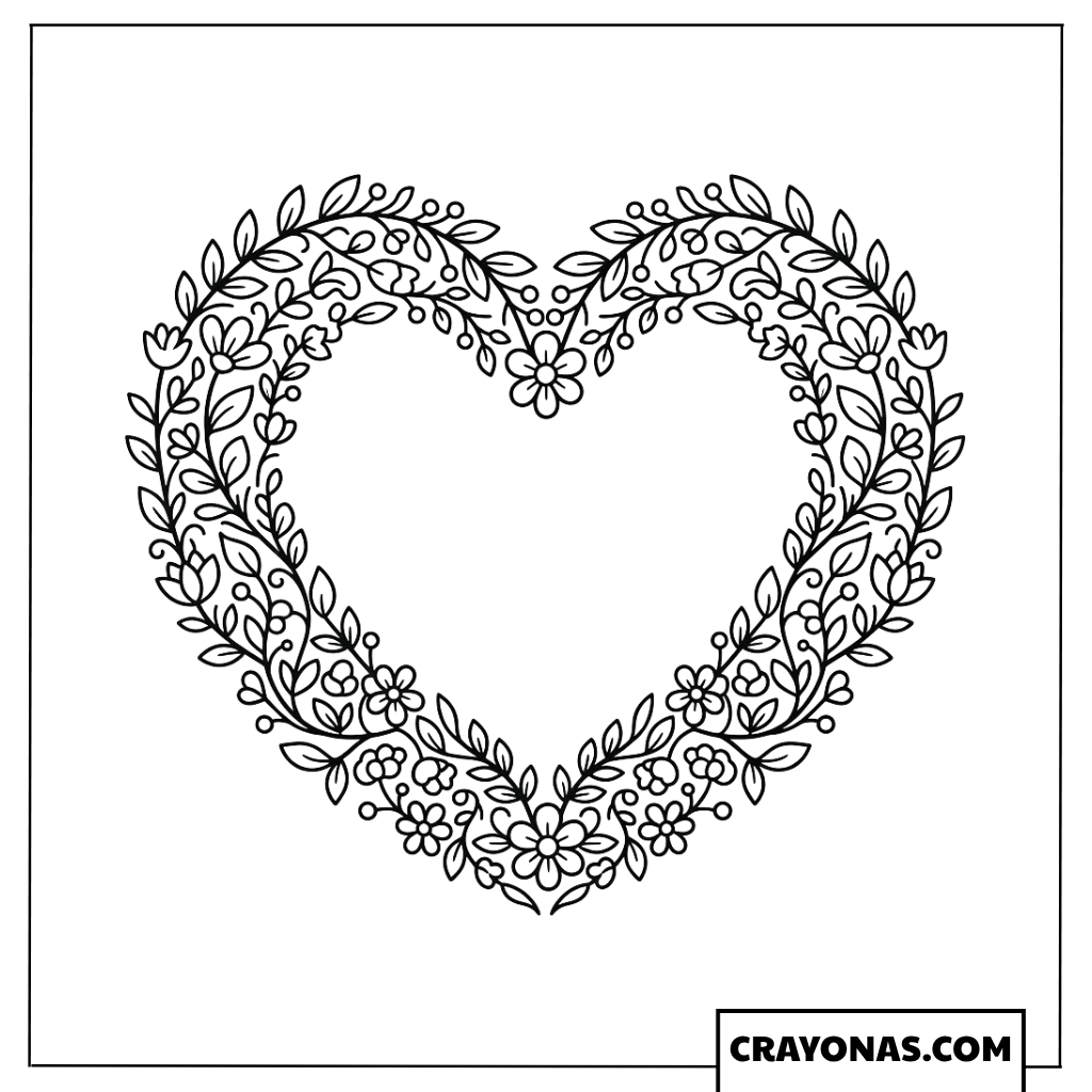 Floral Heart Wreath Mandala Coloring Page