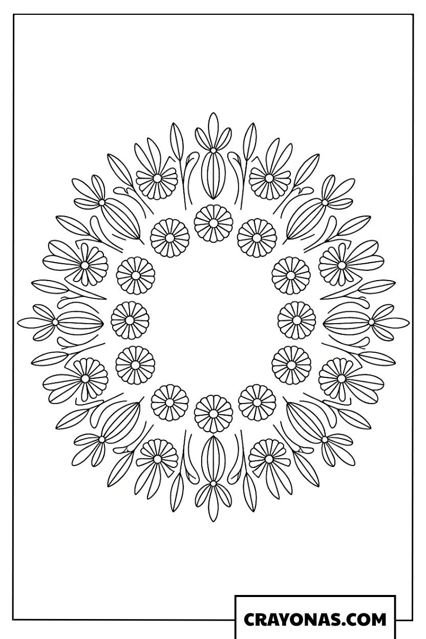 Floral Mandala Christmas Wreath Coloring Page
