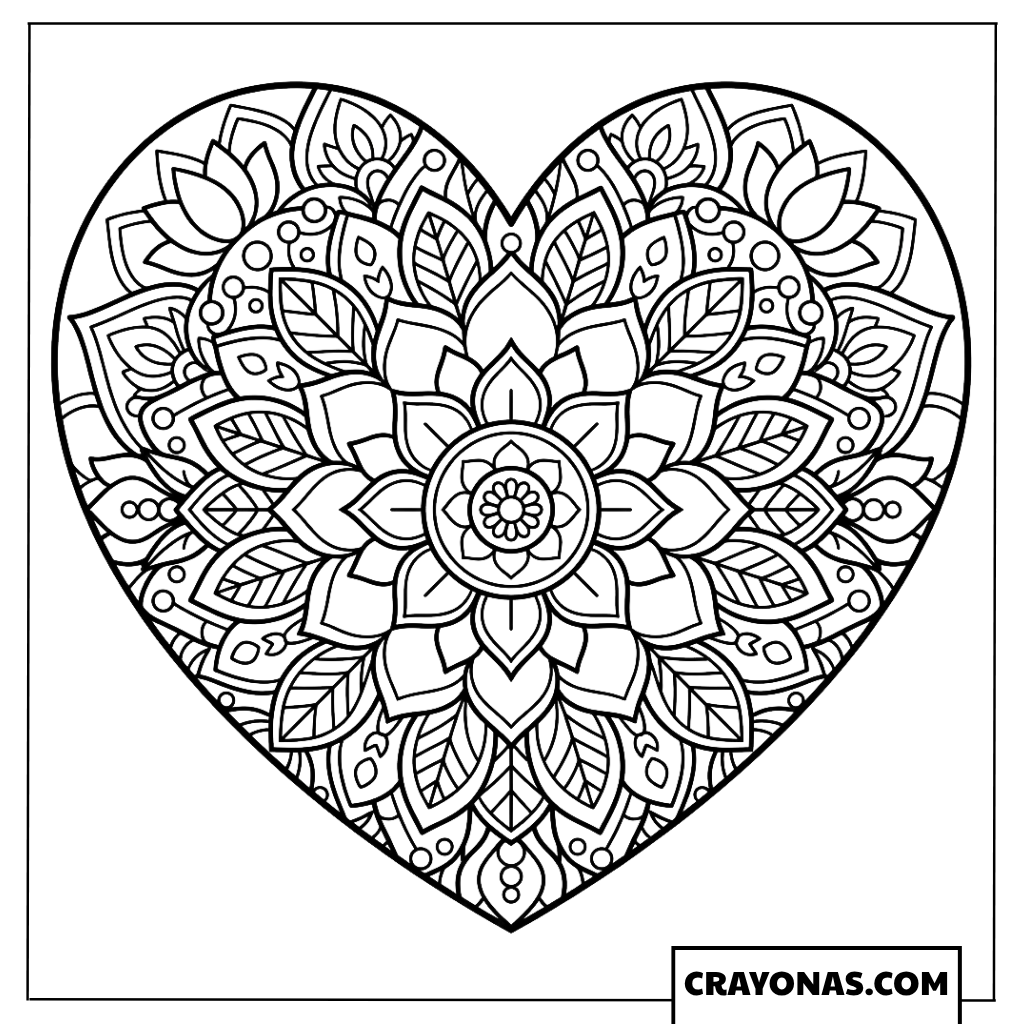 Floral Mandala Heart Coloring Page