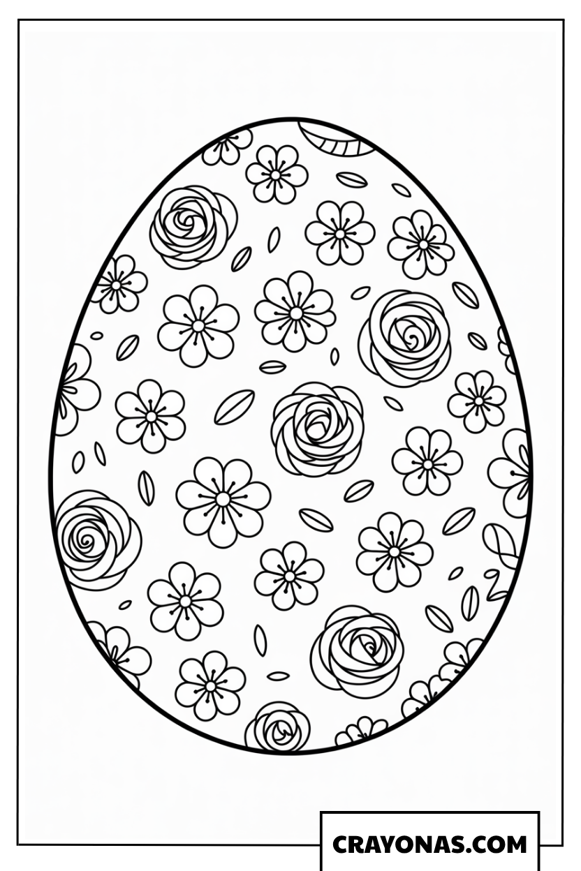 Floral Pattern Easter Egg Coloring Page