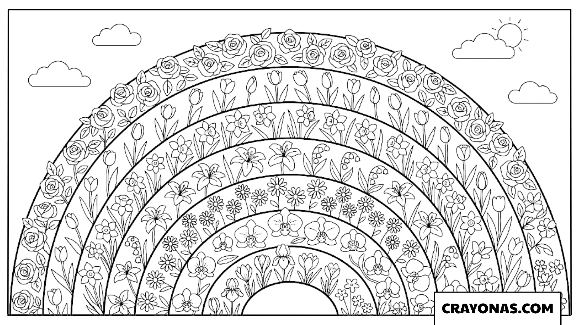 Floral Spring Rainbow Coloring Page
