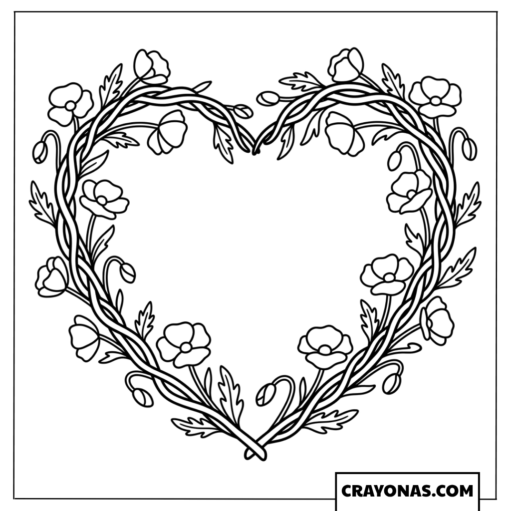 Floral Wreath Heart Coloring Page