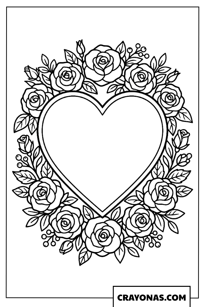 Floral Wreath Heart Coloring Page