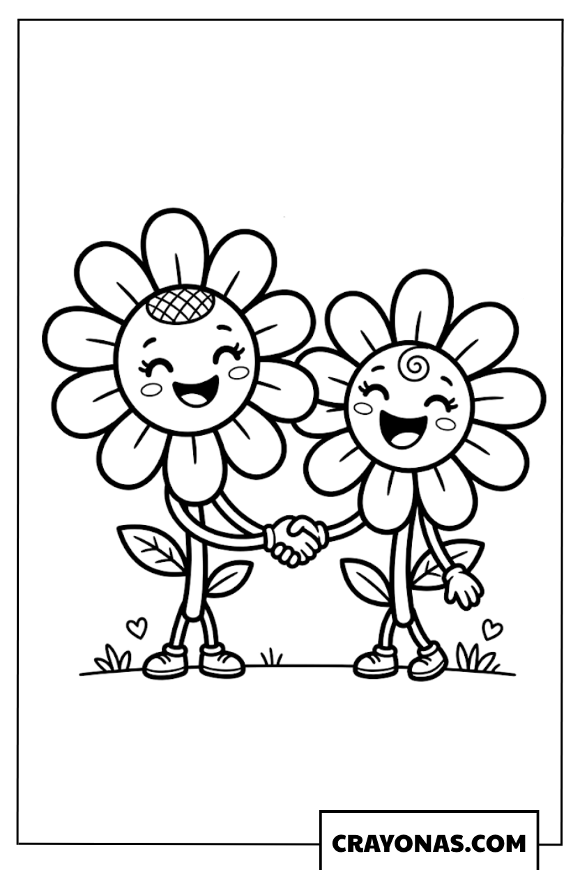 Flower Friends Holding Hands Coloring Page