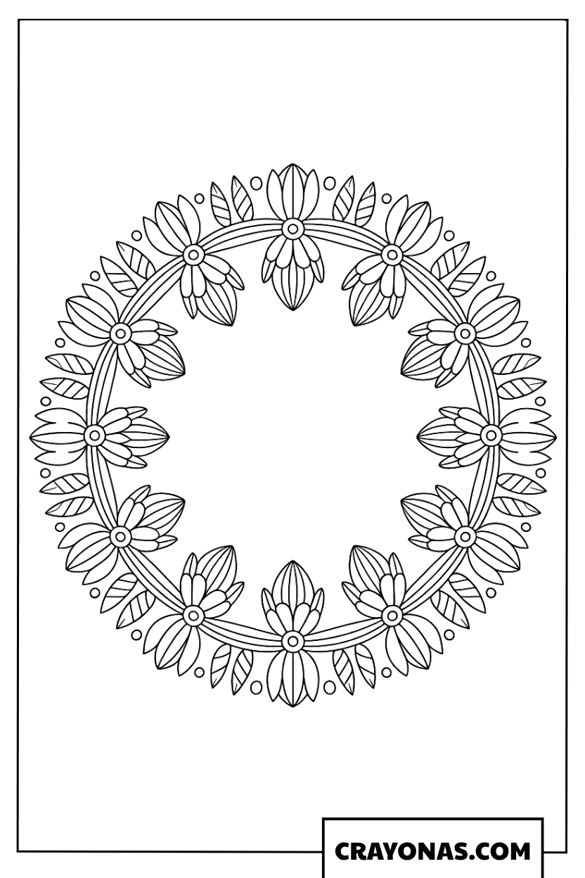 Flower Mandala Christmas Wreath Coloring Page