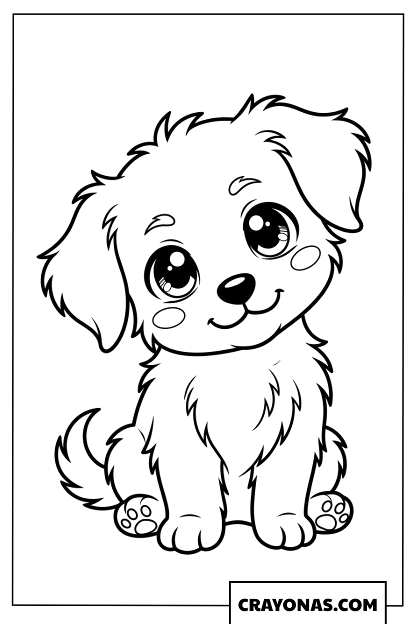 Fluffy Kawaii Puppy Coloring Page