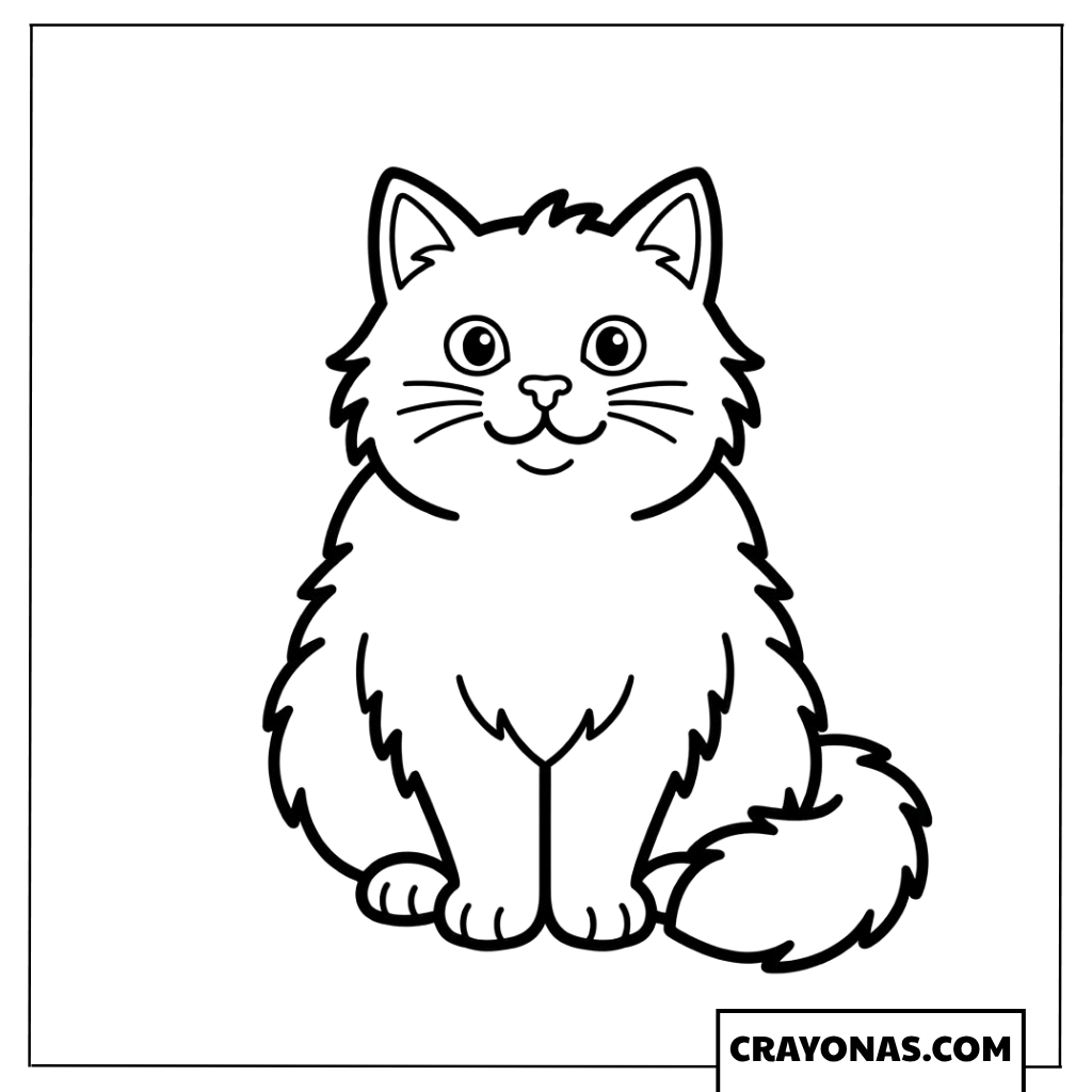 Fluffy Sitting Cat Coloring Page