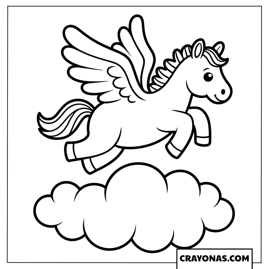 Flying Pegasus Over Clouds Coloring Page