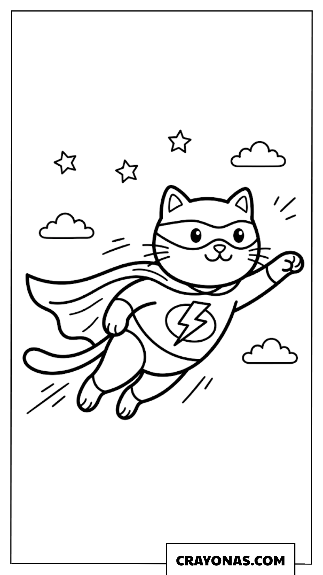 Flying Superhero Cat Coloring Page