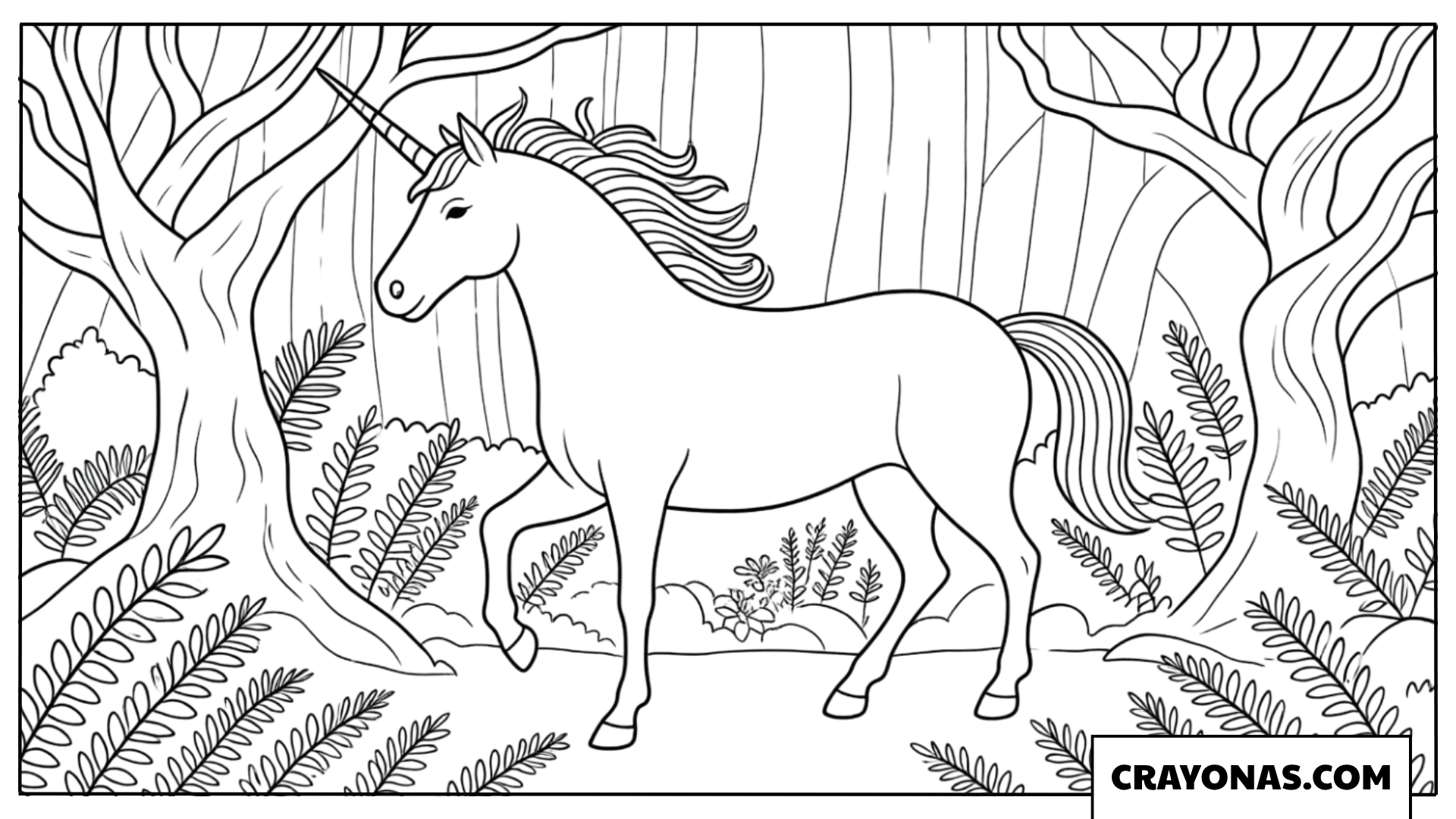Forest Unicorn Coloring Page